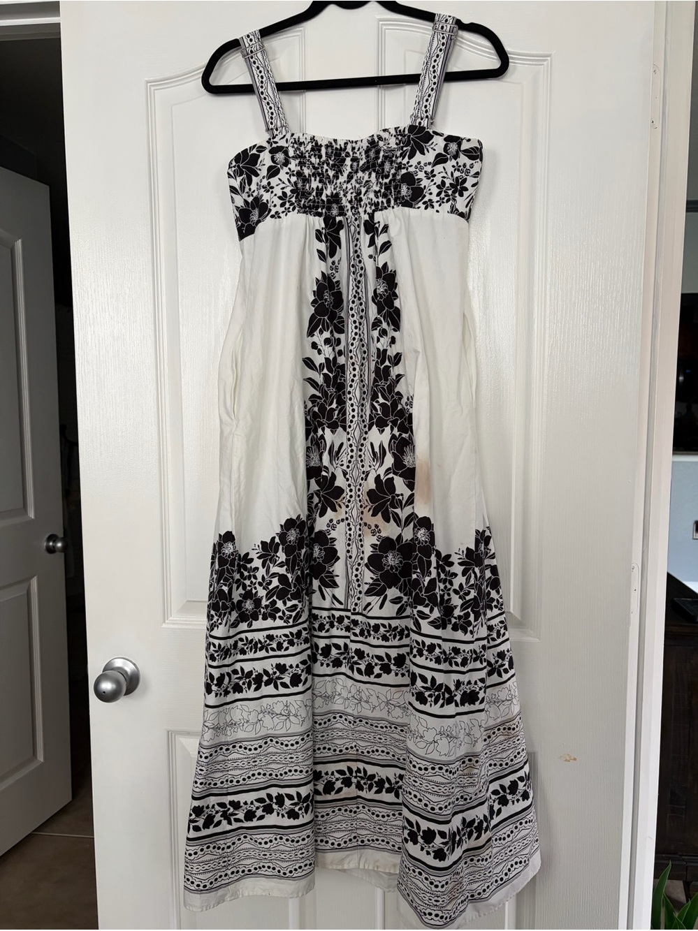 London Times White Maxi Dress with Black Floral Border